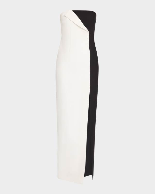 Two-Tone Strapless Crepe Column Gown